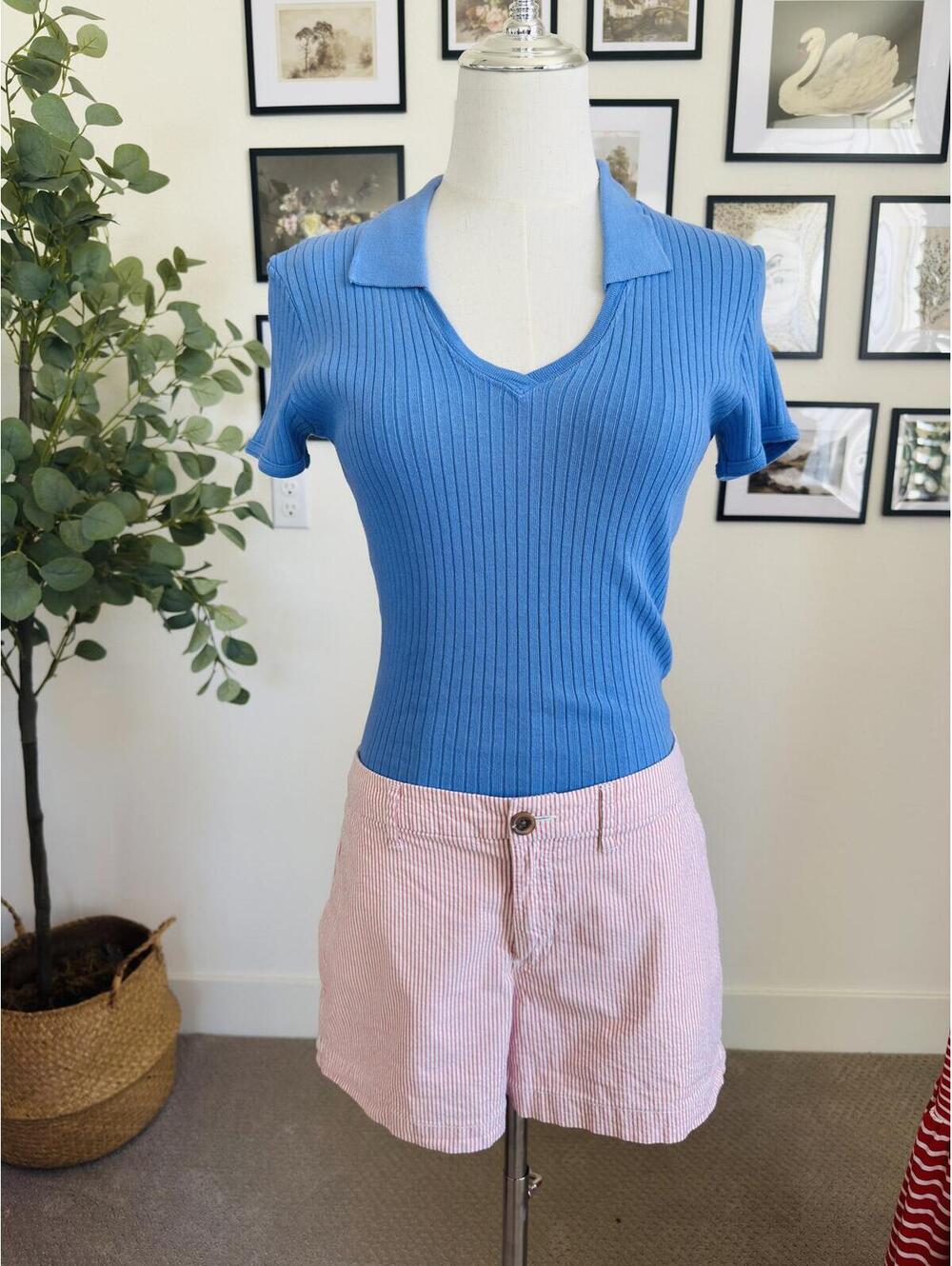Vintage Weavers Ribbed Short Sleeve Polo Top - Size M